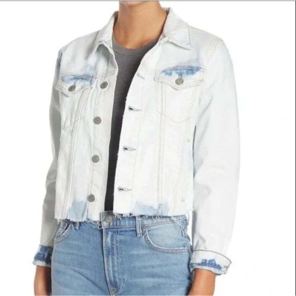 GRLFRND Womens Large Cara Sad Eyes Denim Jacket‎ Raw Hem